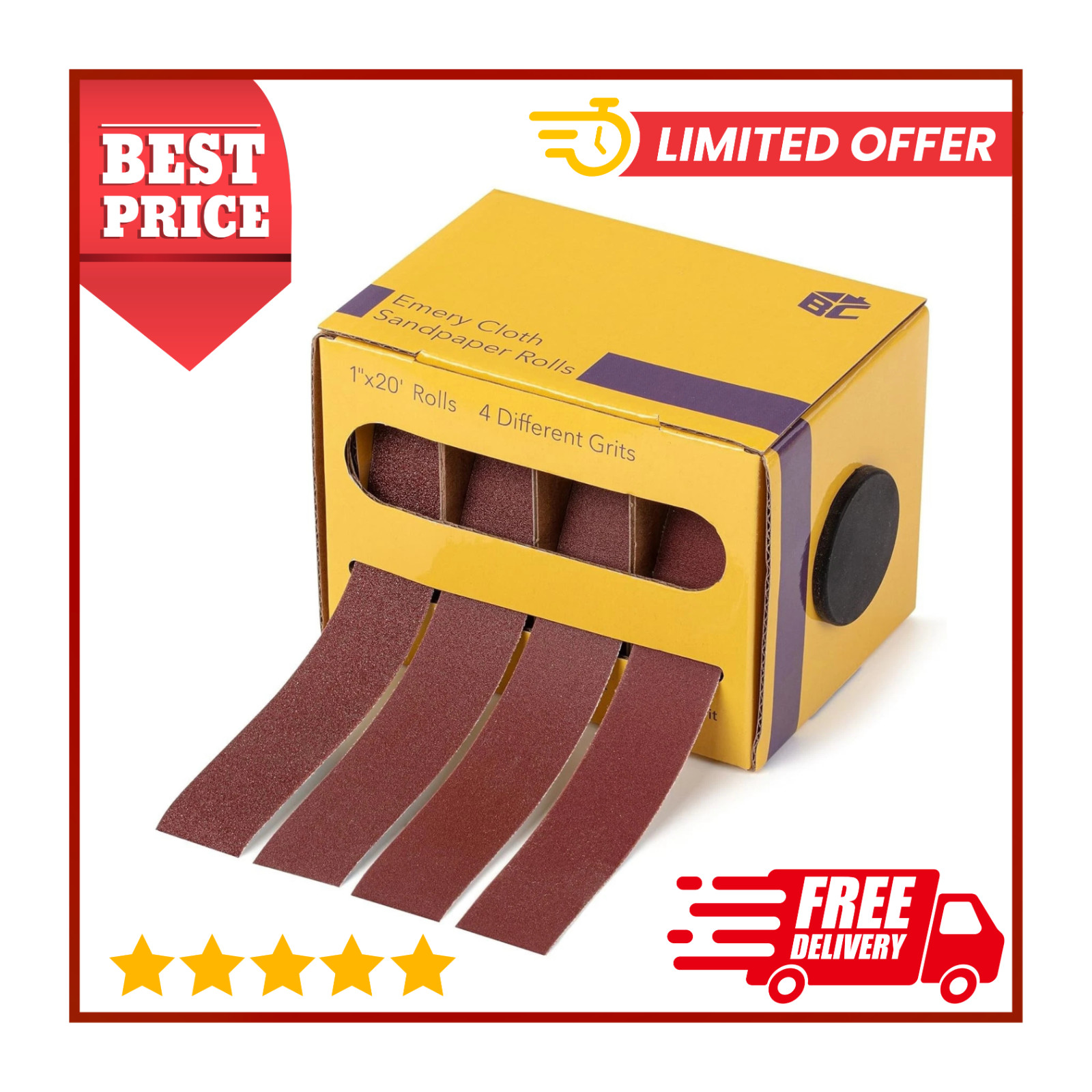 4 Grits Emery Cloth Roll 1″ x 20 FT 150/240/320/400 Grit Abrasive Sandpaper Roll
