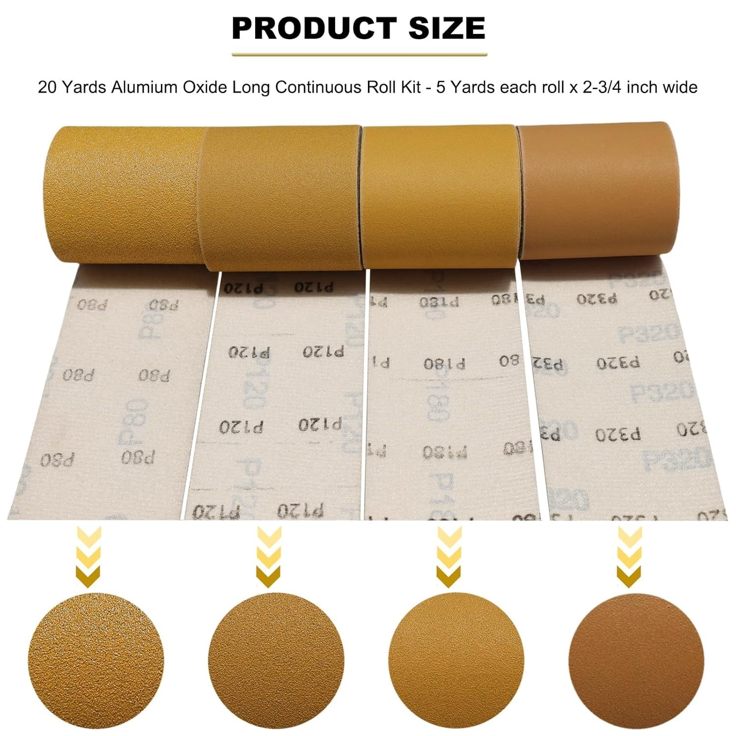Total 20 Yards 2-3/4″ Wide Continuous Sandpaper Roll Kit – 80 120 180 320 Grit H