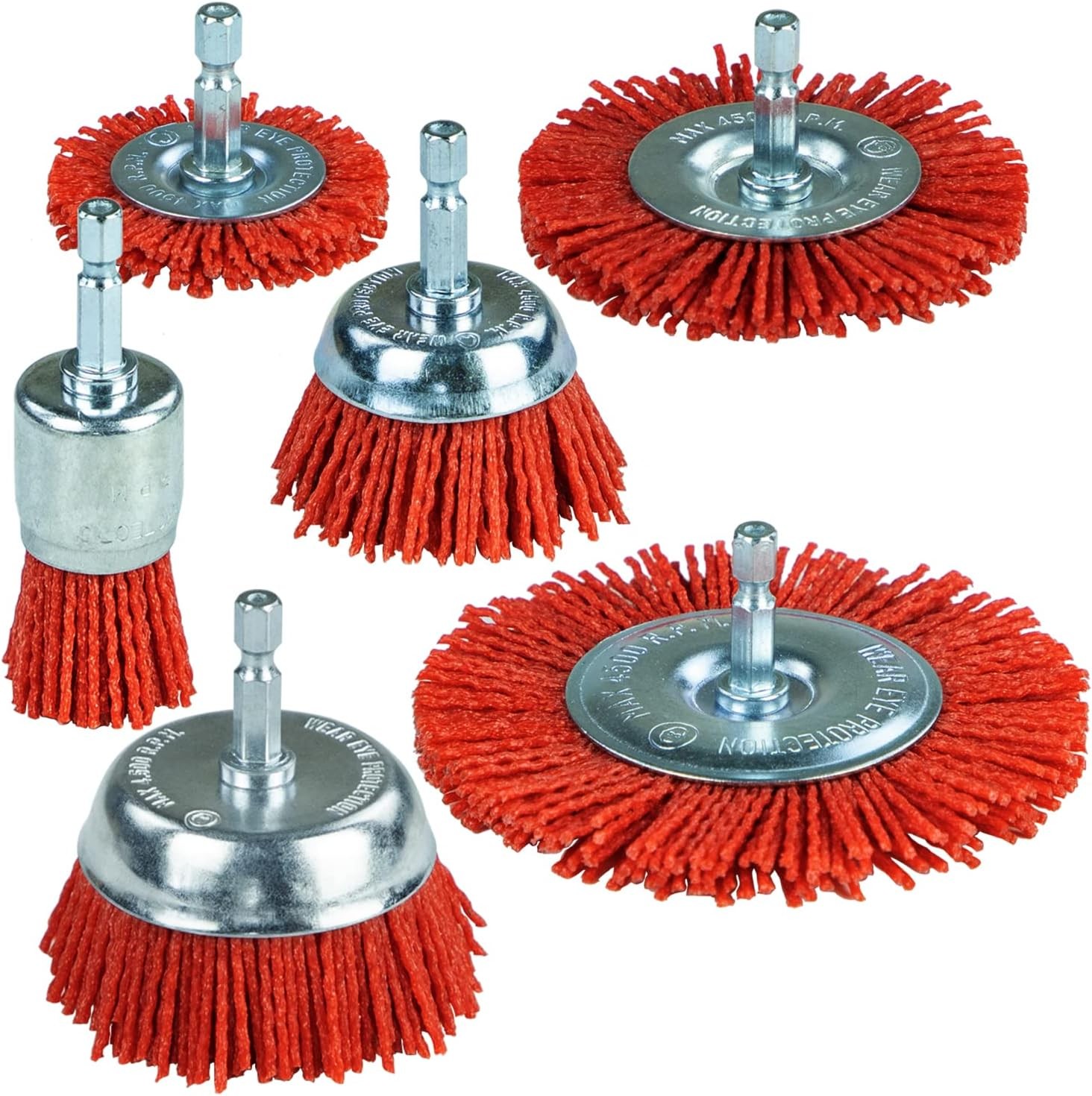 SALI 6 Pack Nylon Filament Abrasive Wire Brush Wheel & Cup Brush Set with 1/4 In