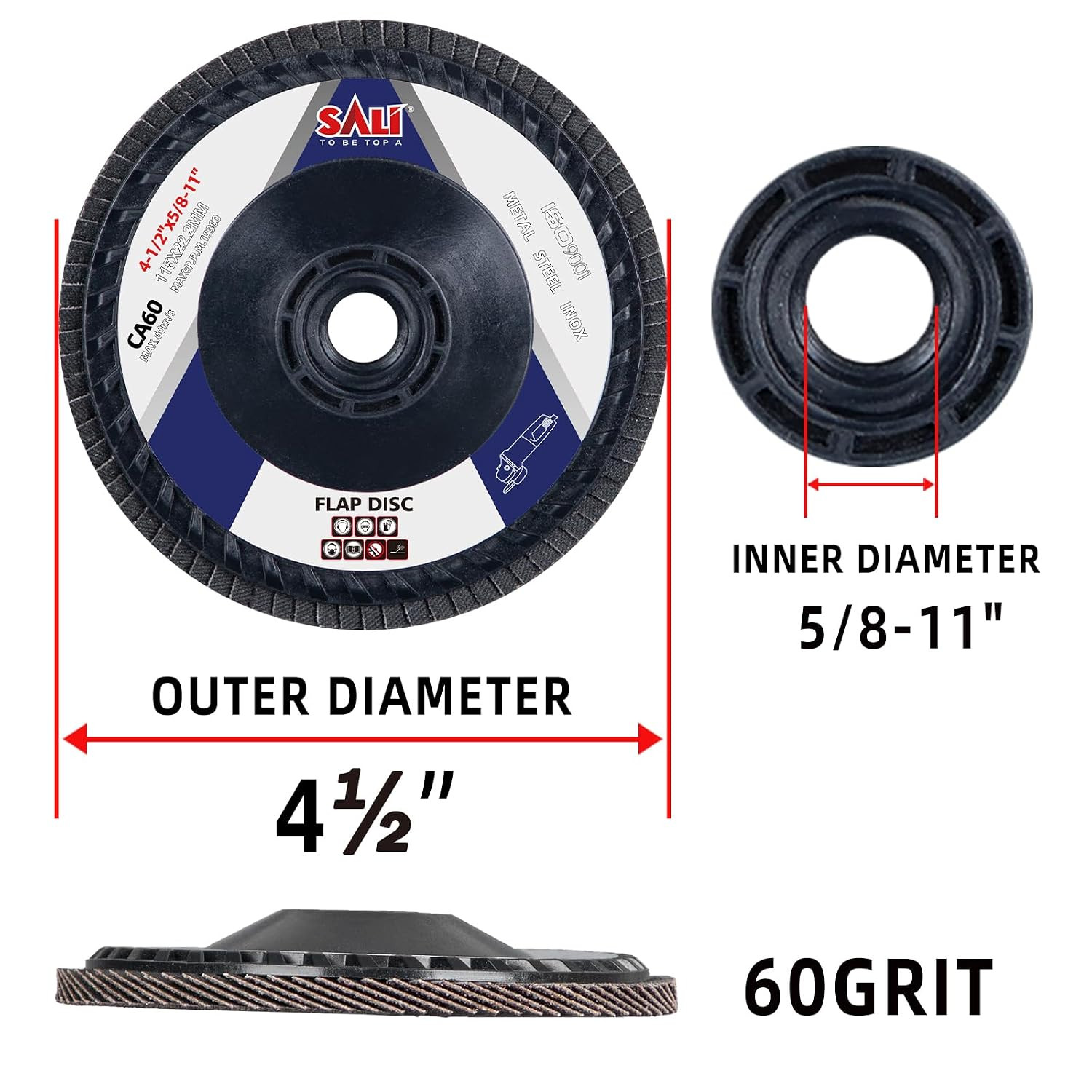 Sali 10 Pack Flap Disc 60 Grit 4.5″ X 5/8-11 Sanding Disc Bevel Type #27 Premiu