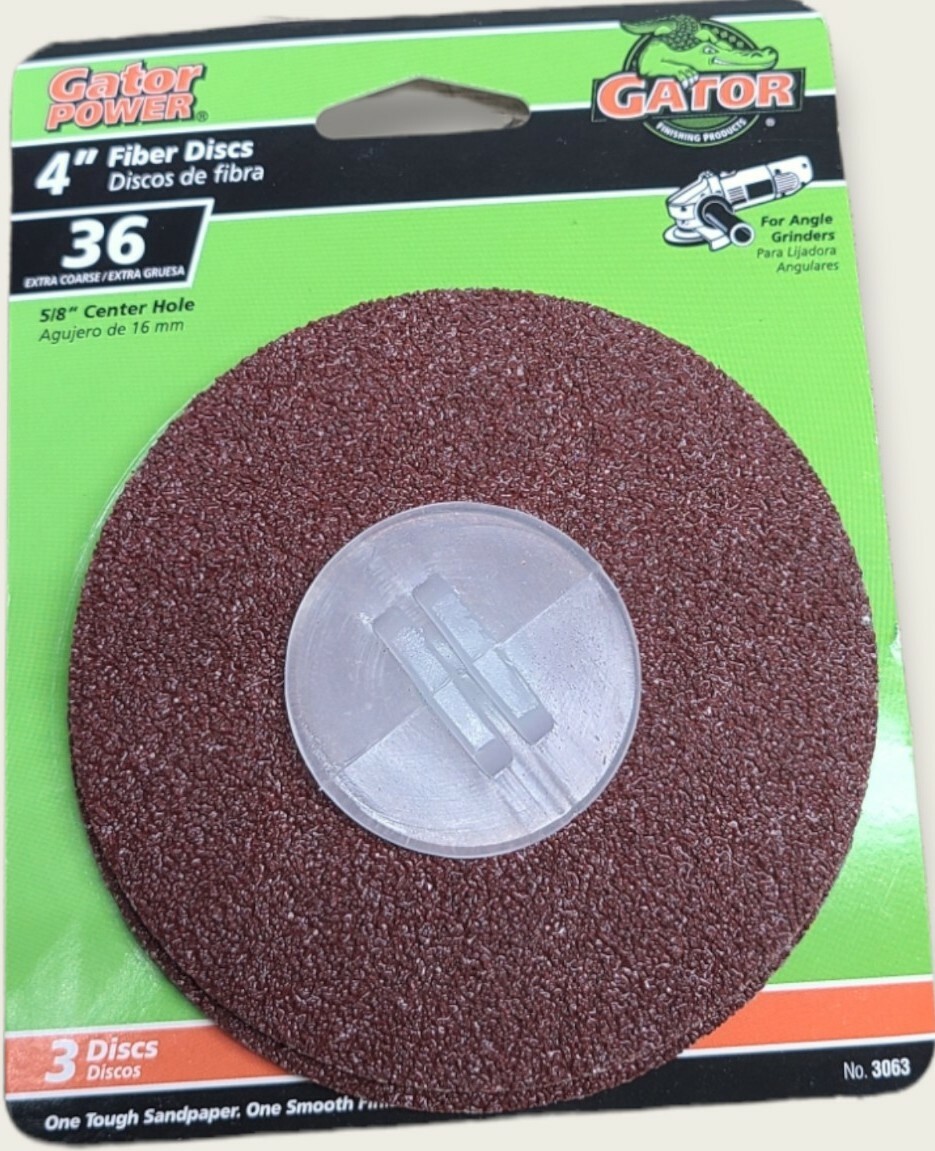 Lot Of 3 Packs Gator #3063 4” Abrasive Fiber Discs 36 Grit (3 Per Pack)