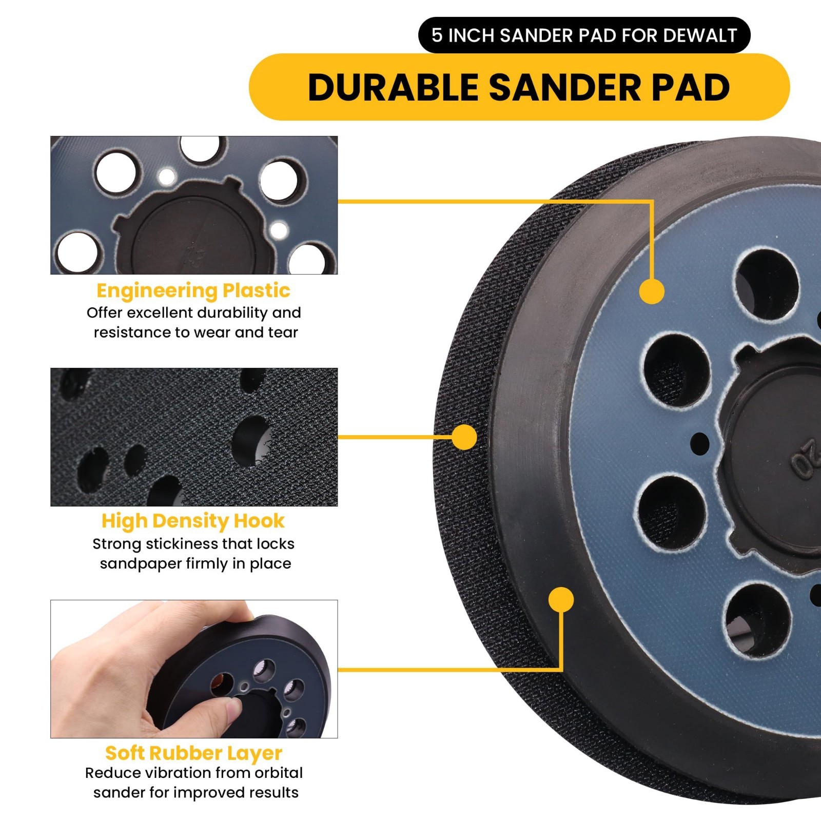 5″ Sander Pad Compatible with Random Orbit Sanders, 4 Foam Pads & 30 Ceramic Dis
