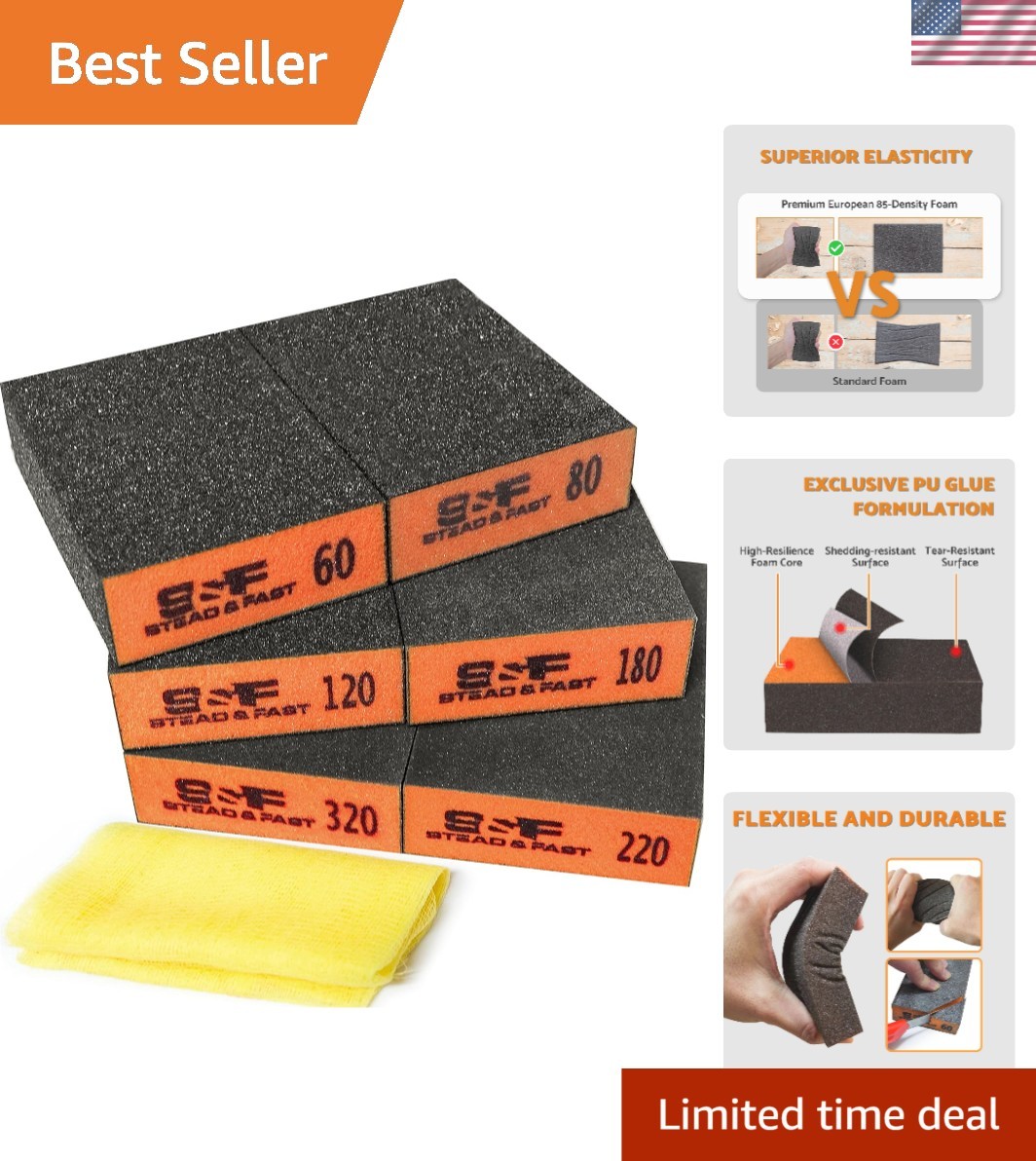 6-Pack Sanding Sponges Set – Versatile Grits 60-320 & Tack Cloth