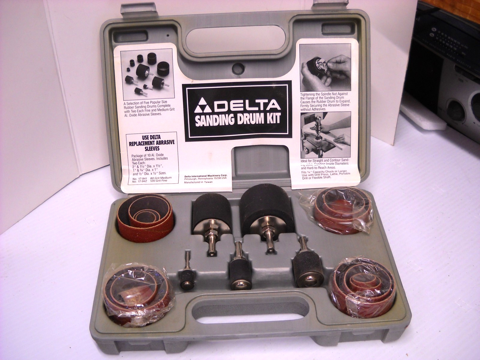 Delta Sanding Drum Kit Fine & Medium AI Oxide Abrasive Sanding Sleeves in Case