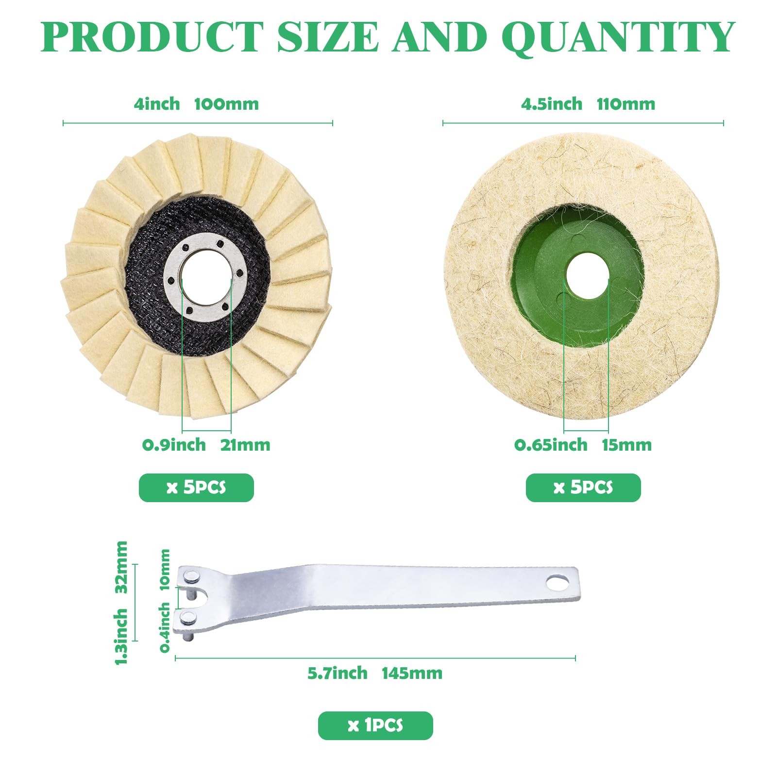 11Pcs Wool Buffing Polishing Wheel Set Contains 4-1/2 x 7/8 Inch Arbor Buffin…