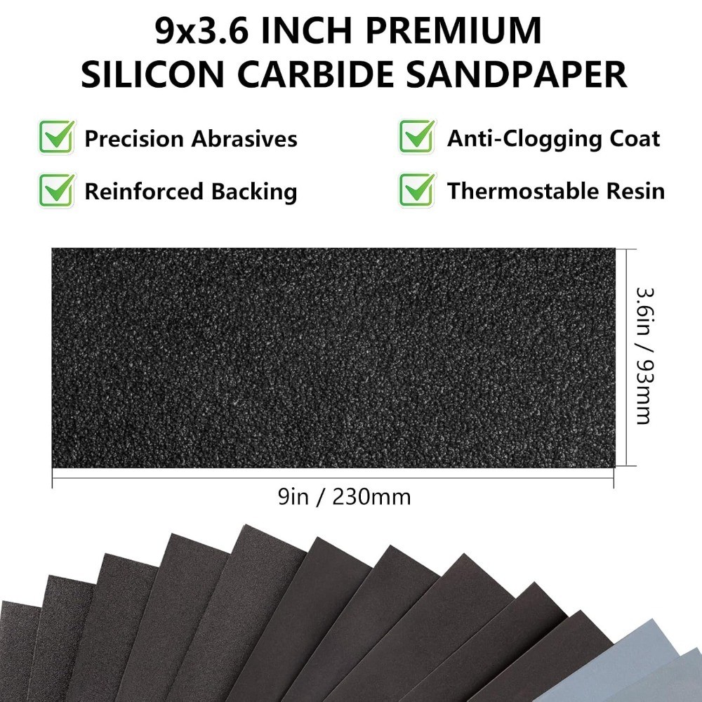 Sandpaper Assortment 120/220/400/600/800/1000/2000 Grit, 21 Sheets, 9 x 3.6 Inch