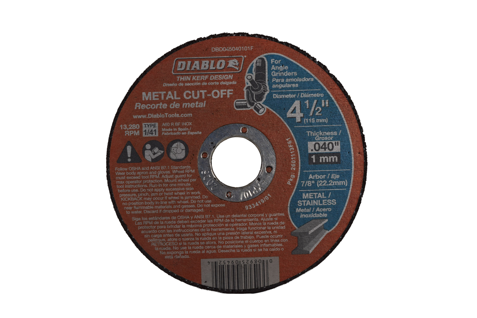 Diablo DBD045040101F 4-1/2″ x 0.040″ x 7/8″ Thin Kerf Metal Cut-Off Disc