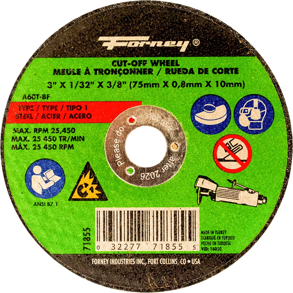Cut-Off Wheel, Metal,Type 1, 3″ x 1/32 in x 3/9 – 37 Each FOR-71855