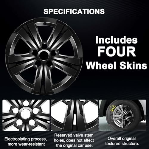 17 Inch Wheel Skins Compatible with 2010-2017 Chevrolet Equinox, Glossy Black