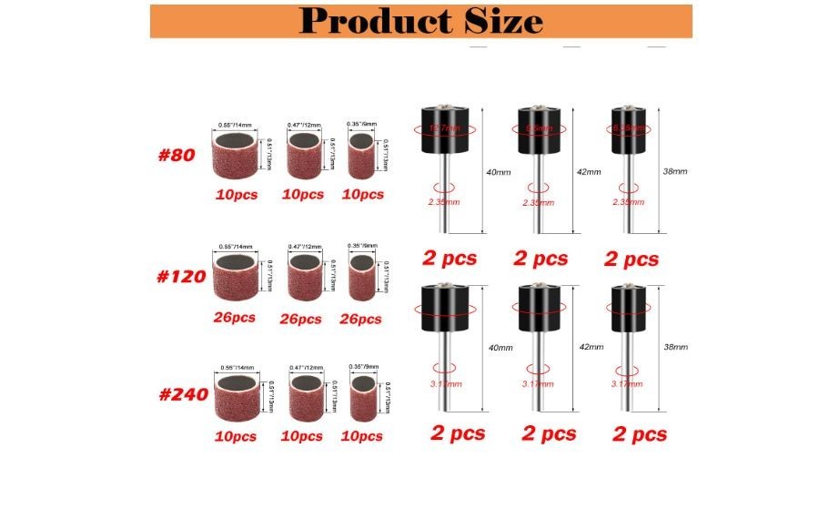 138PC Sanding Drum Set Rotary Tool Sanding Bands Mandrels 80 120 240 Grit