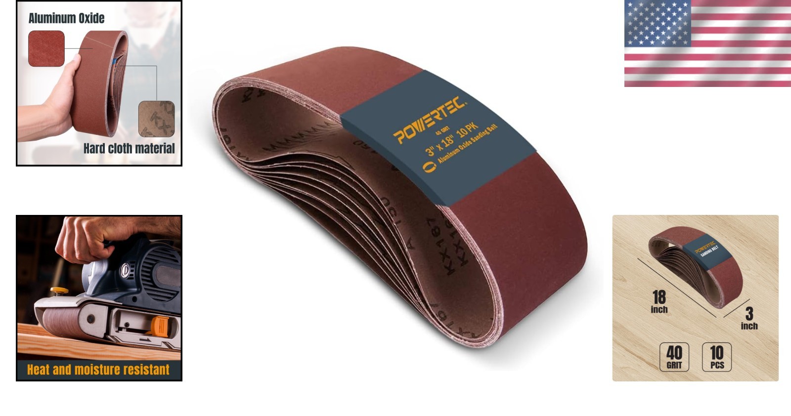 10-Pack of 3 x 18 Inch 40 Grit Aluminum Oxide Sanding Belts for Heavy-Duty Use