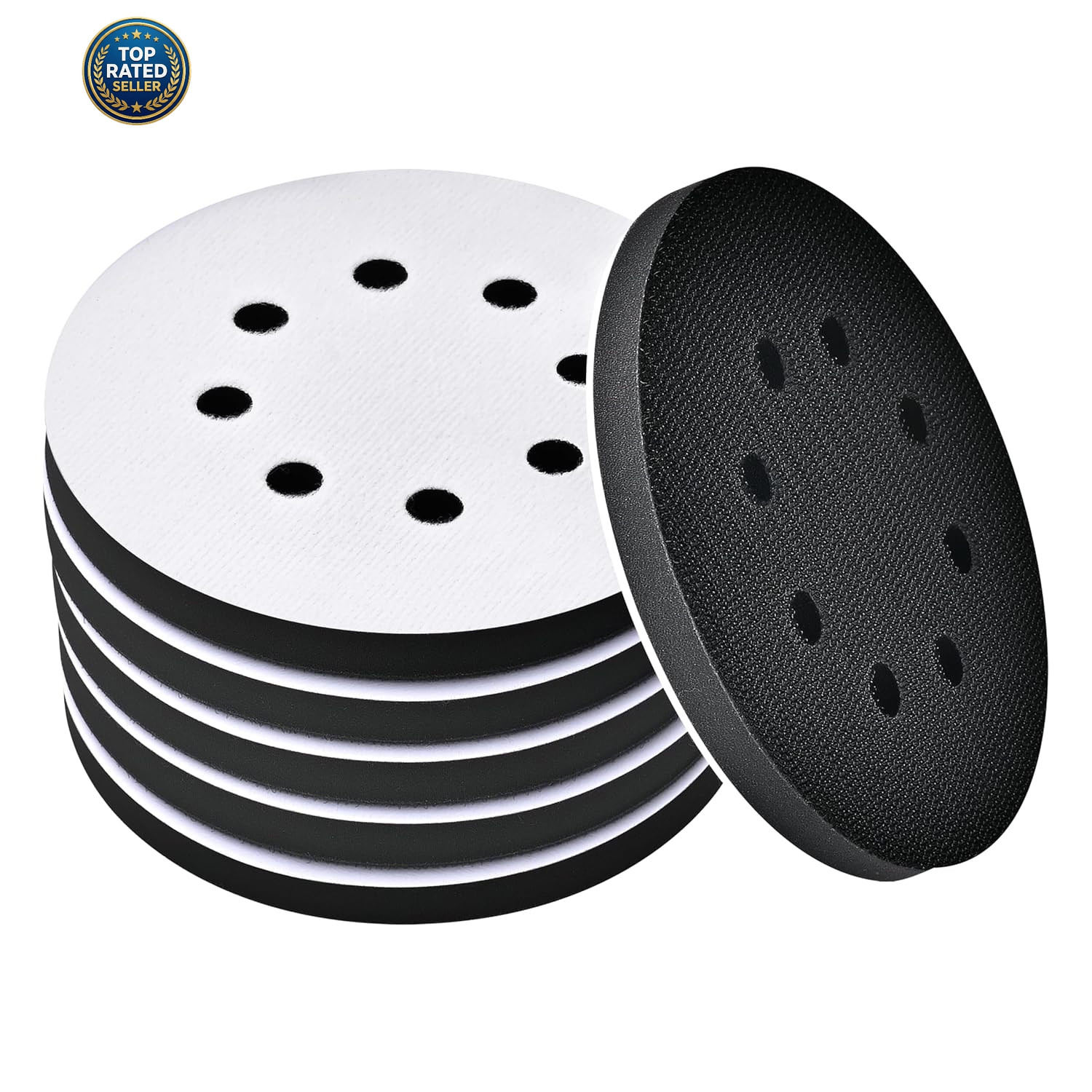 TPSUIPA 6 Pack 5 Inch 8 Hole Foam Sanding Pads, Soft Density Interface Pad, H…