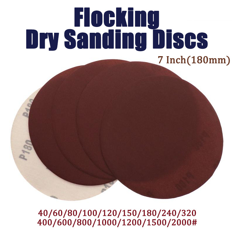 180mm-7″Inch Flocking Dry Sanding Discs Hook and Loop Sandpaper Pads Red Sand