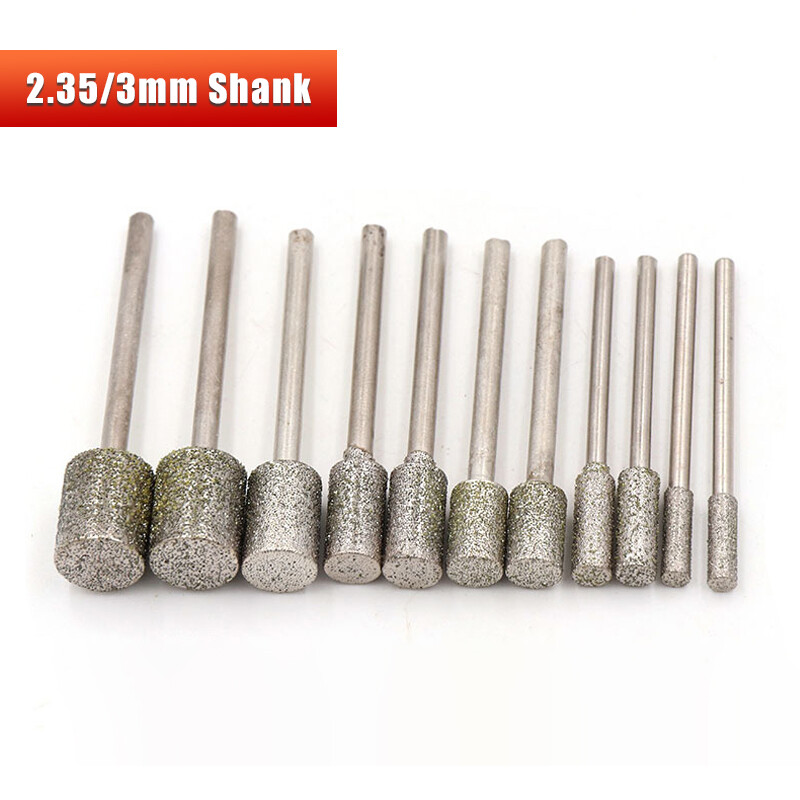 2.35/3mm Shank Diamond Cylindrical Grinding Heads Jade Agate Carving Polishing