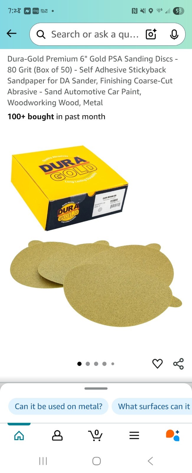 Dura Gold Premium 6 Gold PSA Sanding Discs 80 Grit Box of 50 Self Adhesive S
