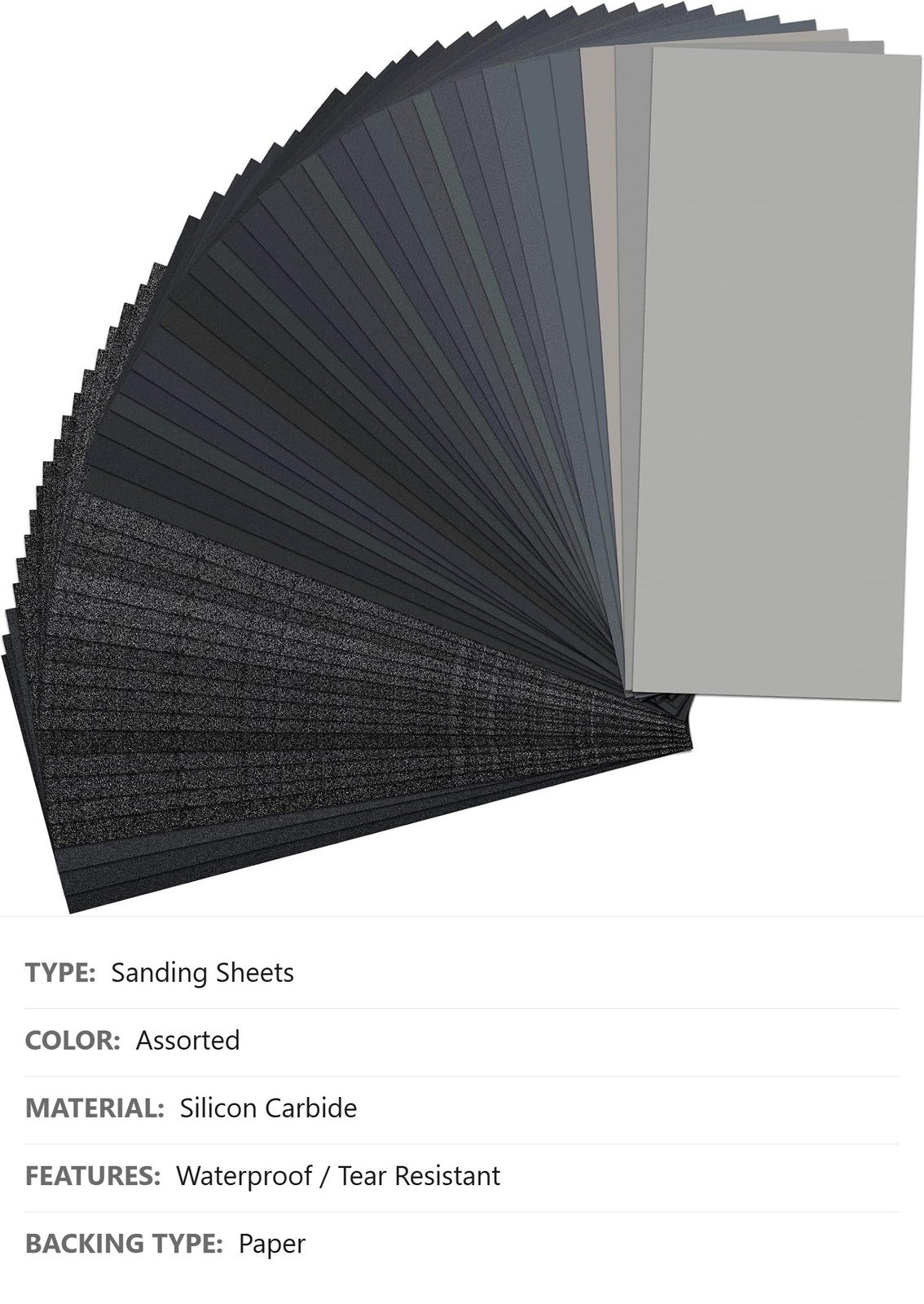 Sandpaper Sheets, 48 Pc, 9 x 3.6 Inch, Assorted Grit, Wet Dry, Silicon Carbide