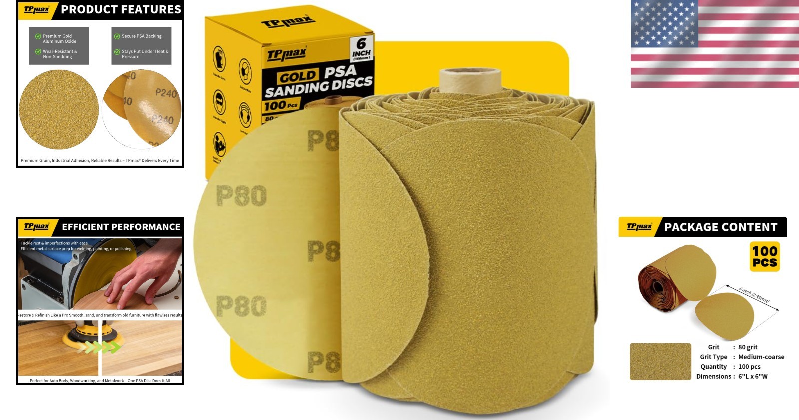 Sanding Discs 6 Inch 80 Grit Adhesive Backed Sandpaper 100pcs for Drill Auto
