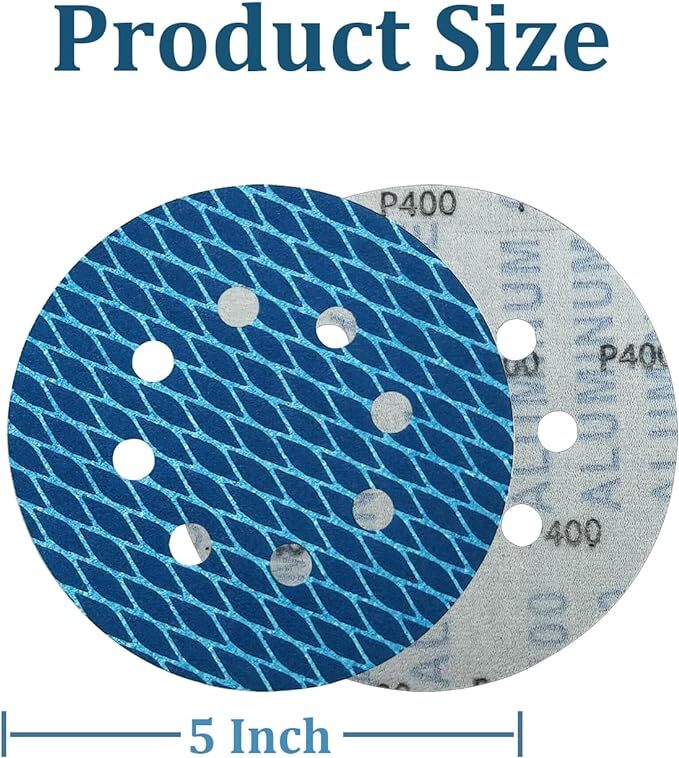 SATC 100PCS 5″(125mm) Blue Diamond Shape Sanding Discs 8-Hole 120# for Polishing
