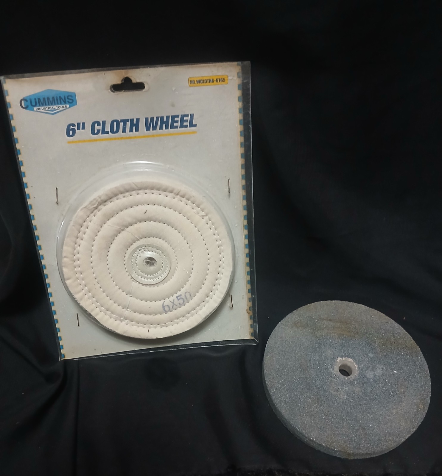 Cotton Buffing Wheel 6 inch And Grinding Stone 6 Inch 1/2 Inch Arbor.