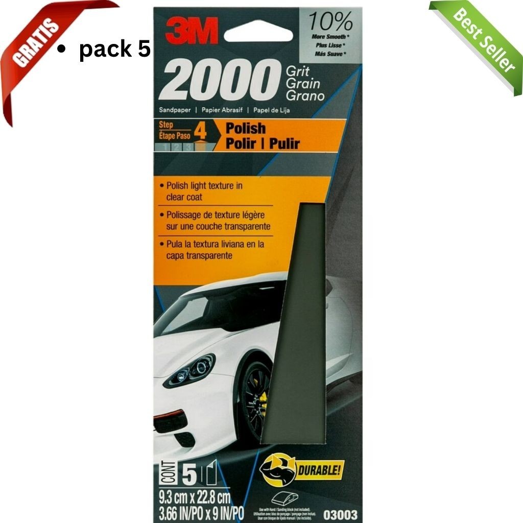 3M Wetordry Sandpaper, 3 2/3 in x 9 in, 2000 Grit, 5-Pack