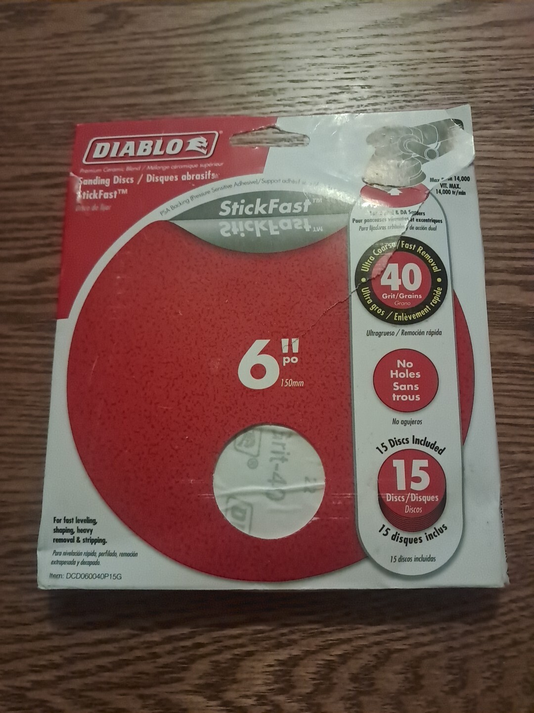 (15-Pk) Diablo ROS StickFast Sanding Discs 40-Grit 6″ DCD060040P15G