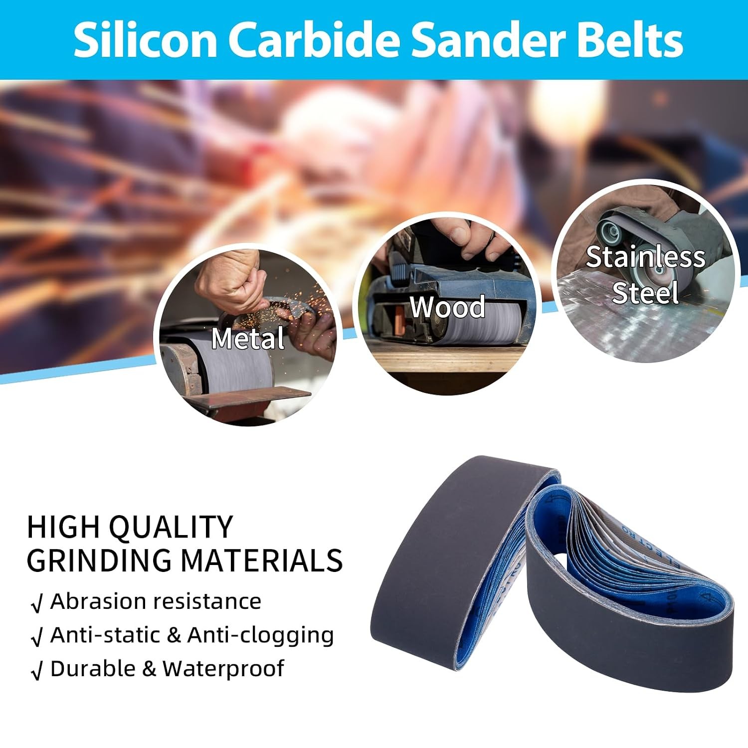 15 Pack 3 x 18 Inch Sanding Belts, 3×18 Silicon Carbide Sanding Belt, 5 Pcs Each