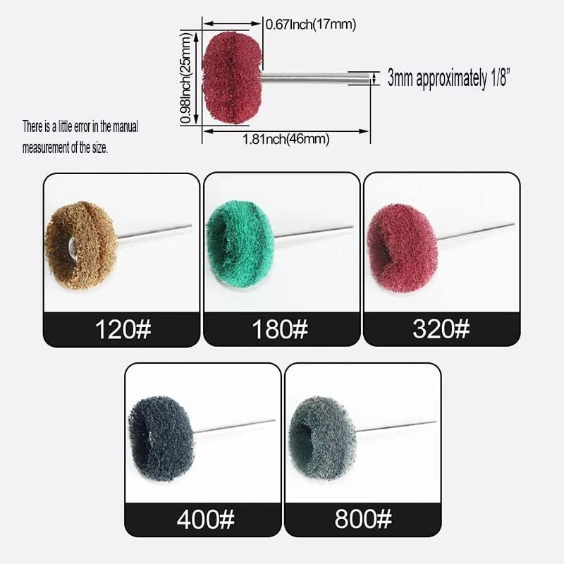50PCS Abrasive Buffing Polishing Wheel Set for Rotary Tools Rust Removal 3mm