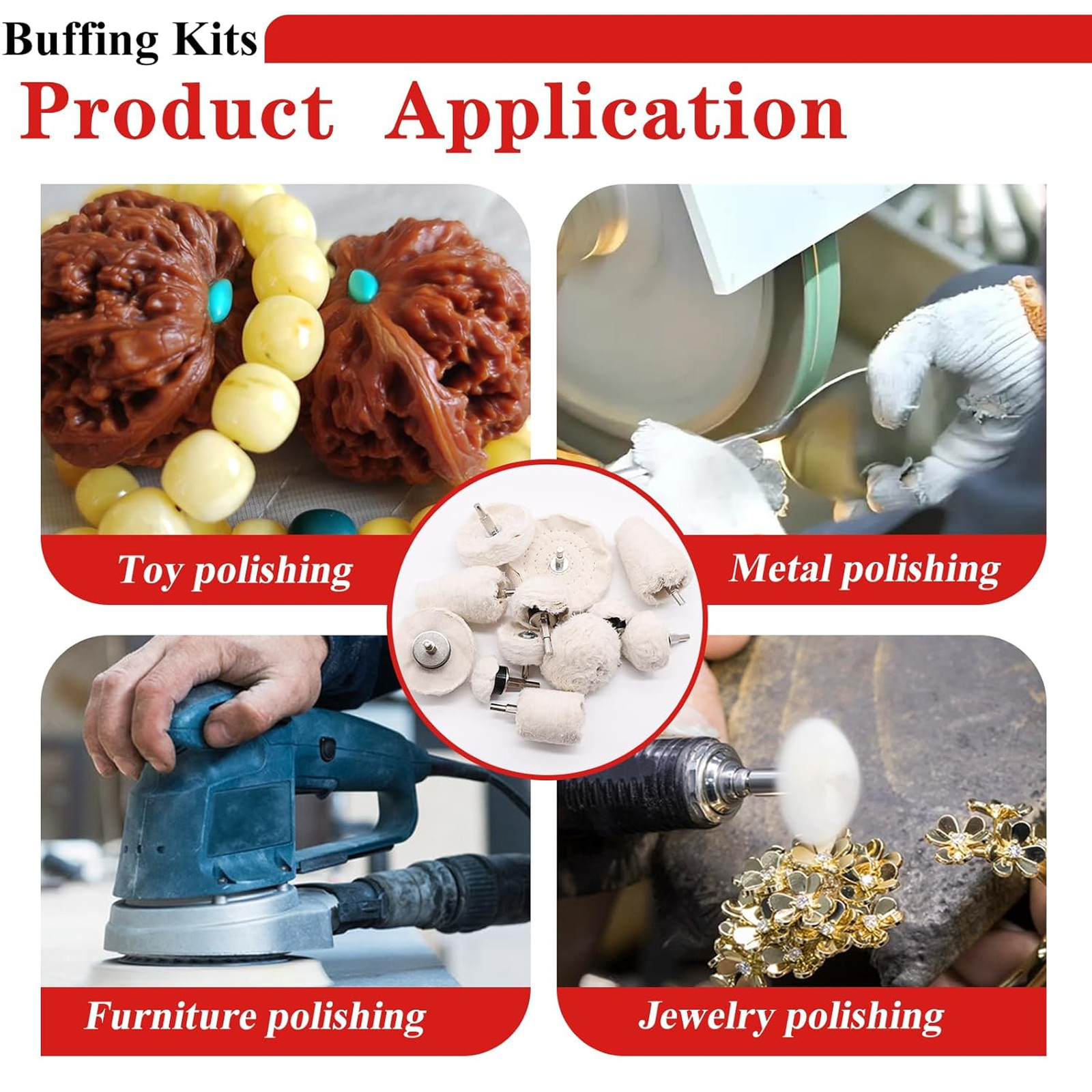 Buffing Wheel Kit, Polishing Pads for Drill, 10 Pieces, Metal Jewelry Glass