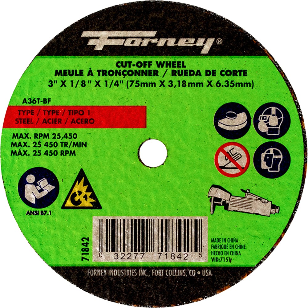 Cut-Off Wheel, Metal, Type 1, 3″ x 1/8″ x 1/4″ – 35 Each FOR-71842
