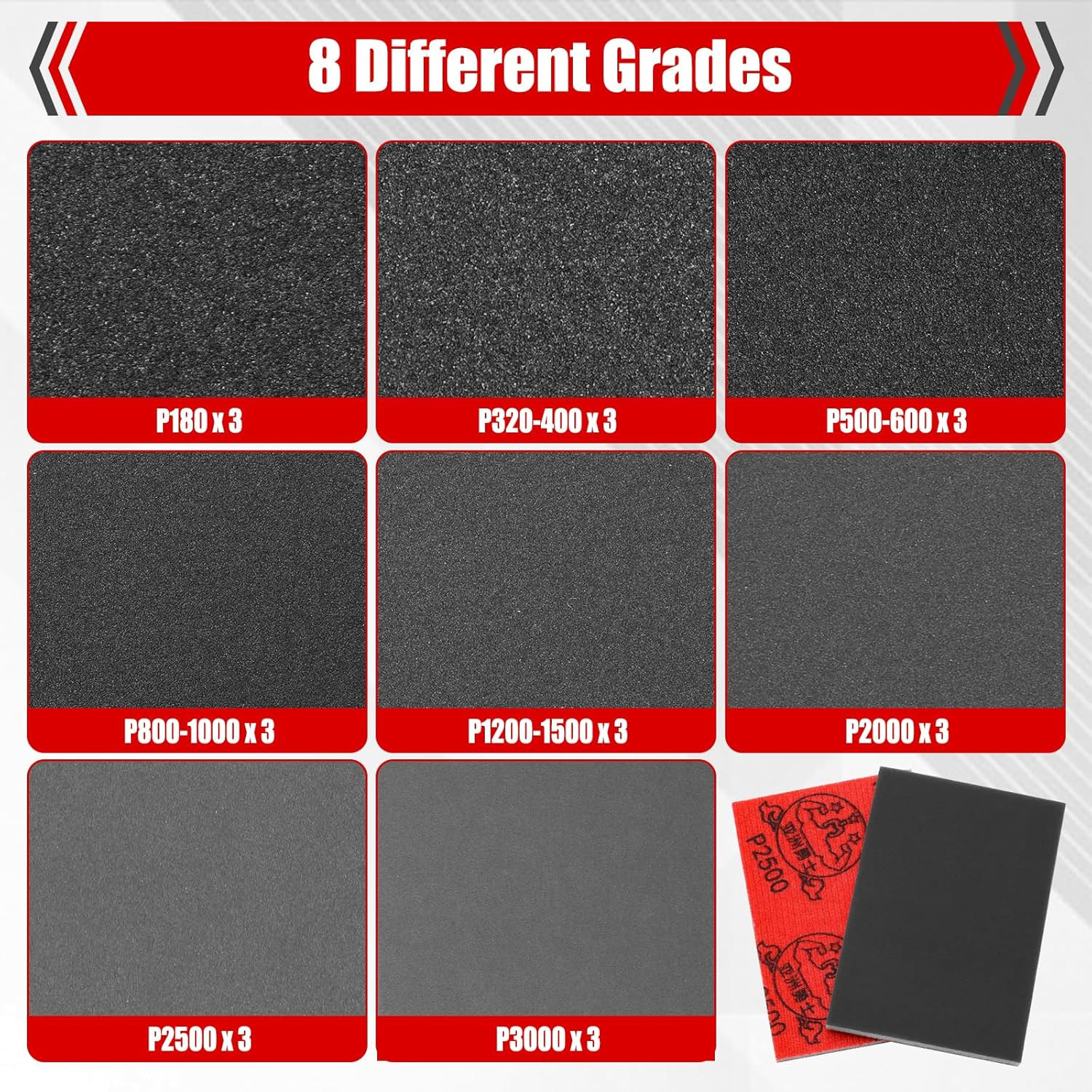24 Pcs 3 x 4 Inch 180-3000 Grit Sanding Sponge Set, Ultra Fine Sanding Sandpape
