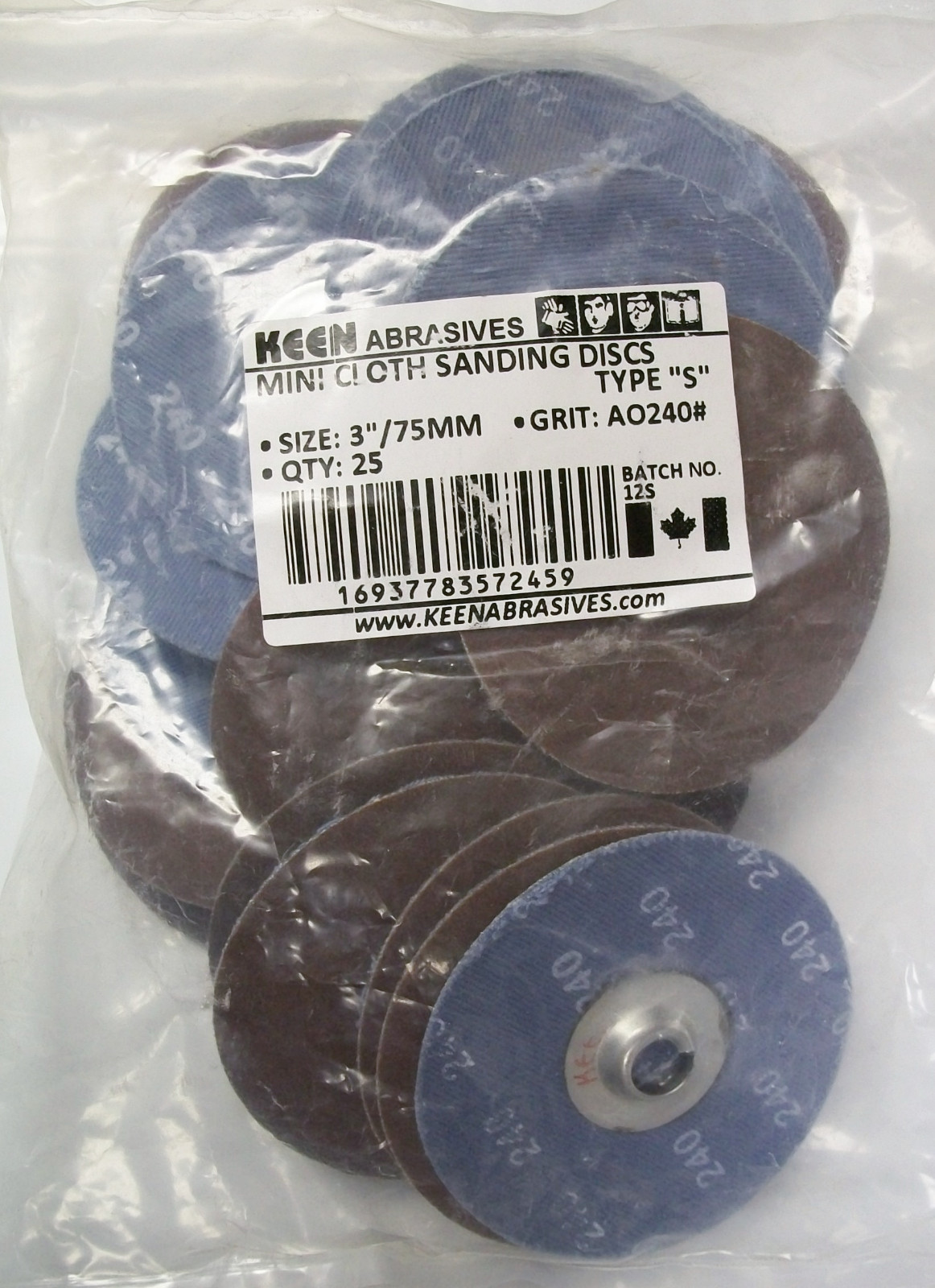 3″ Clip On Type S Roll On Sanding Disc, 240 Grit, AO, Keen , 25pc, w/Free Arbor!