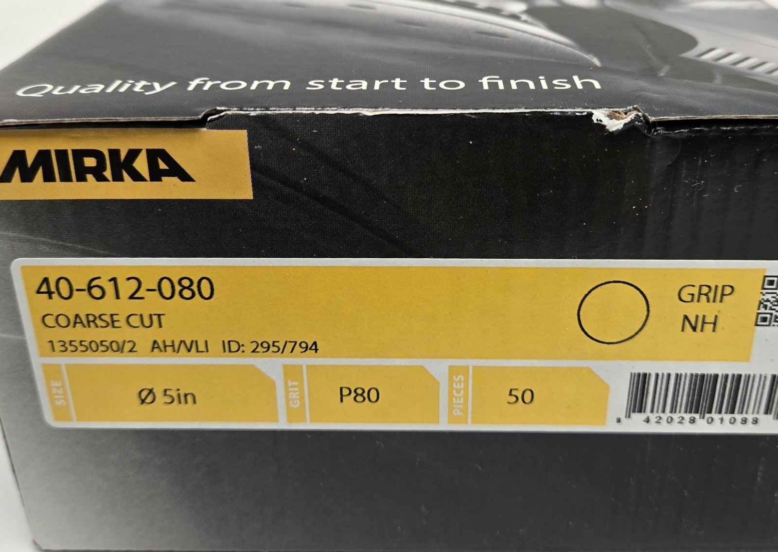 MIRKA SANDING DISCS 40-612-080. 5″ COURSE CUT, P80 GRIT. BOX OF 50.