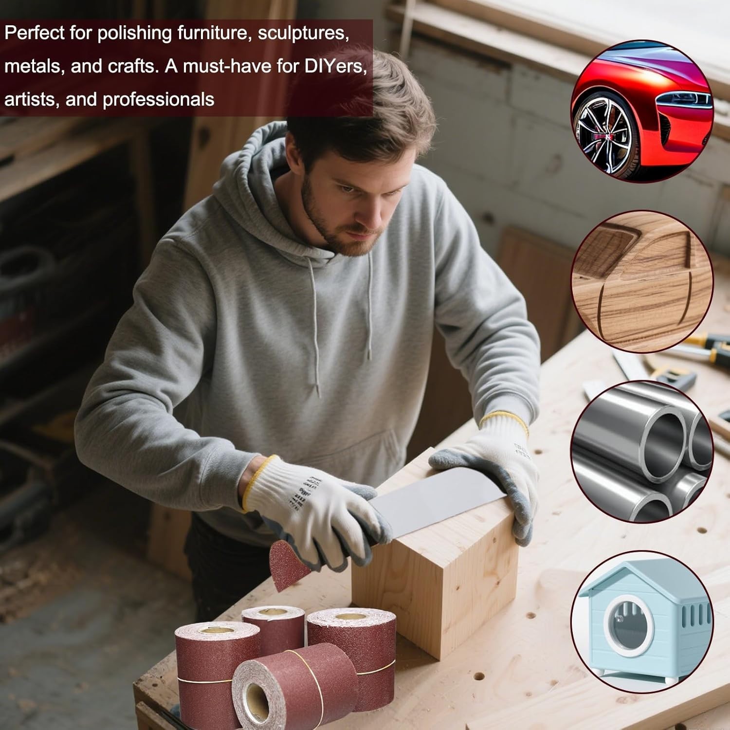 Total 20 Yard 2-3/4 Inch Wide PSA Sandpaper Roll Assorted – 80 120 220 400 Gr..