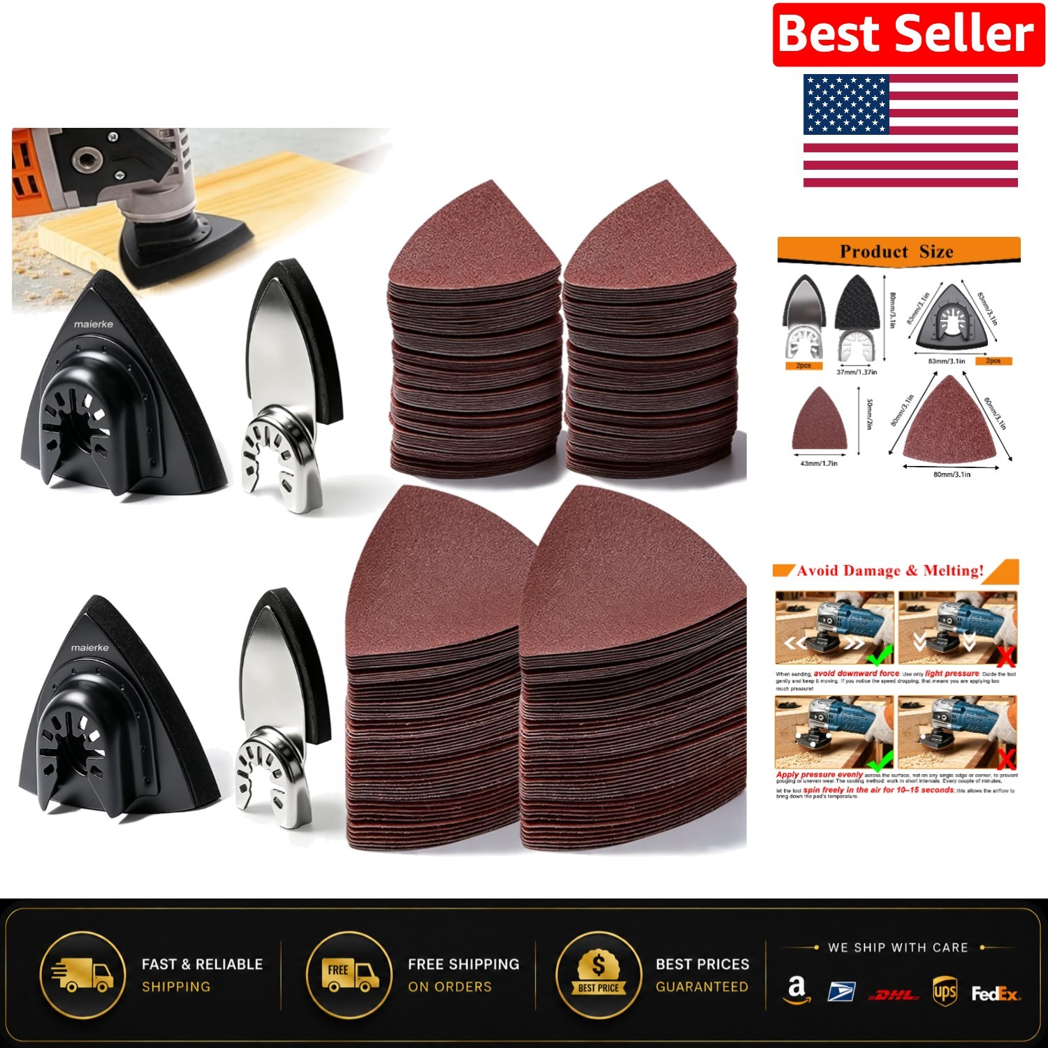 114-Piece Oscillating Tool Sanding Pads Kit – Multi-Grip Finishing Solutions