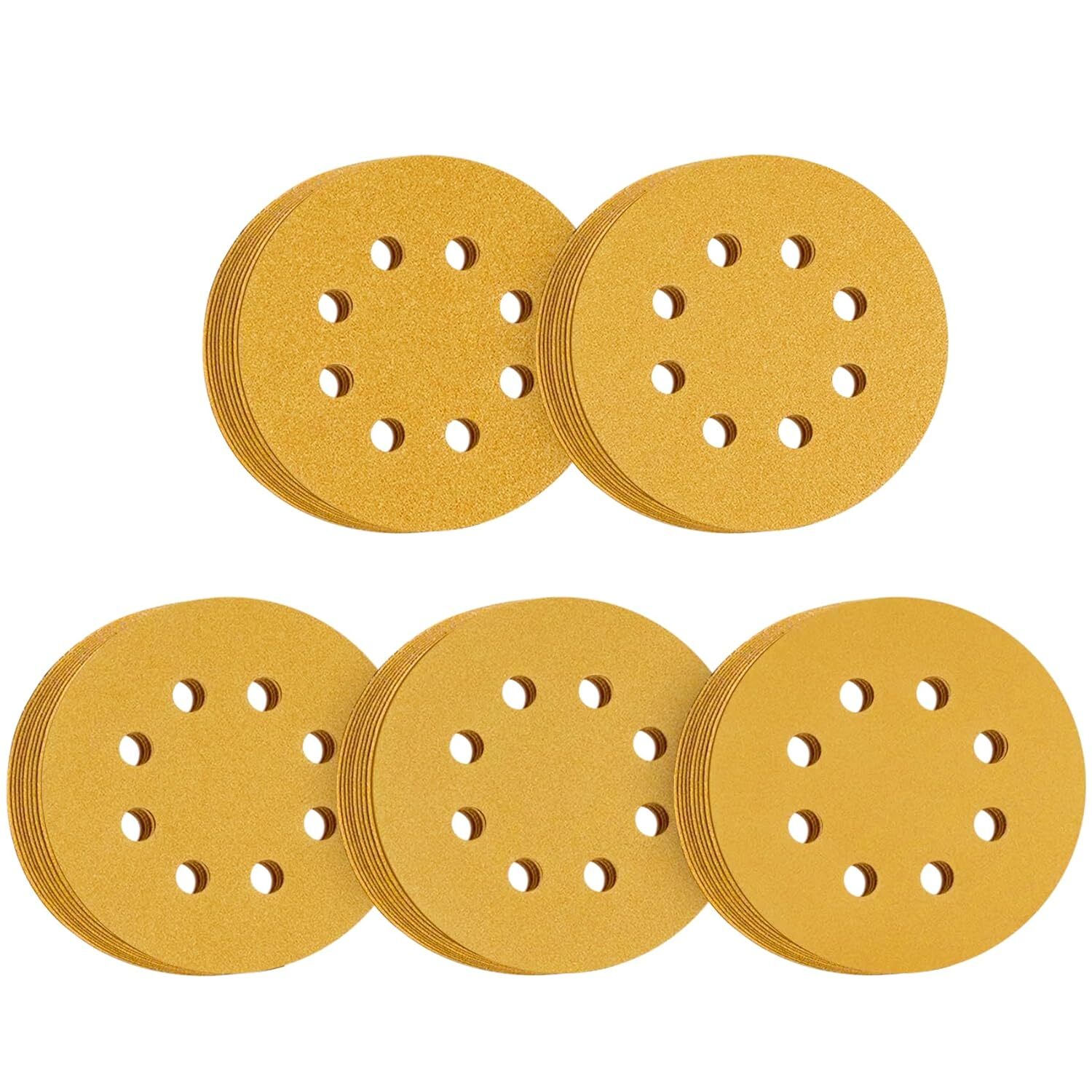 200PCS Sanding Discs 320 Grit 8 Hole 125mm Hook & Loop Sandpaper for DA Sanders