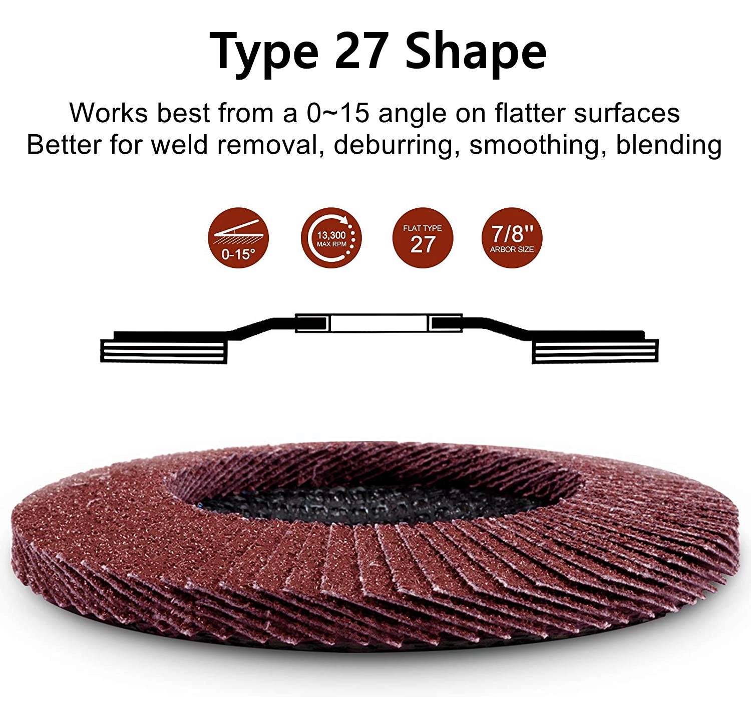 4.5inch Flap Discs 20PCS – 120 Grit for Metal/Wood/Plastic (Type 27, 7/8″ Arbor)