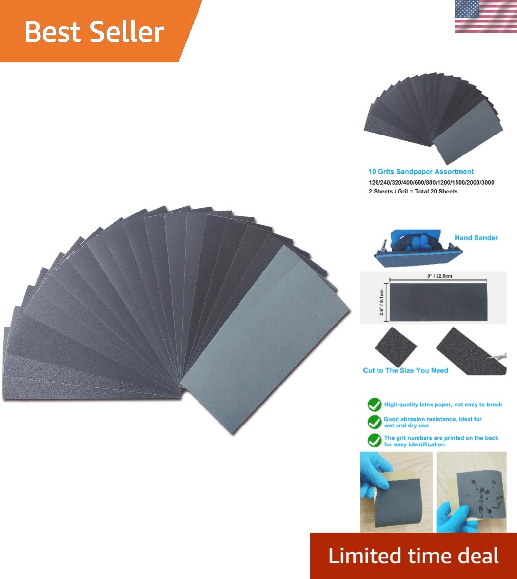 Comprehensive Sandpaper Variety Pack – 20 Sheets, Multi Grits for All Uses