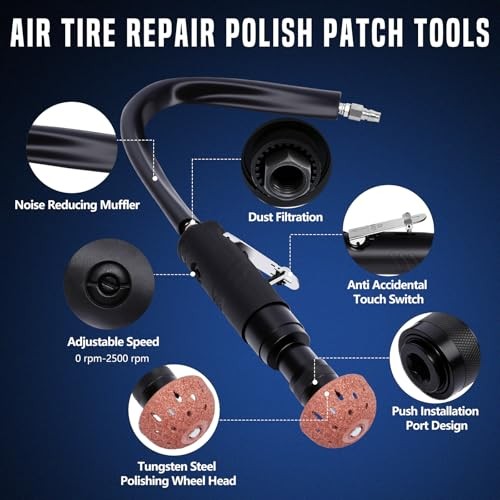 Air Tire Repair Polish Patch Tools, Includes 2500 RPM Low Speed Air Tire 15PCS