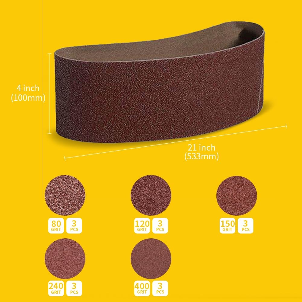 15 Pcs 4 x 21 Inch Assorted Aluminum Oxide Belt Sander Sanding Belt