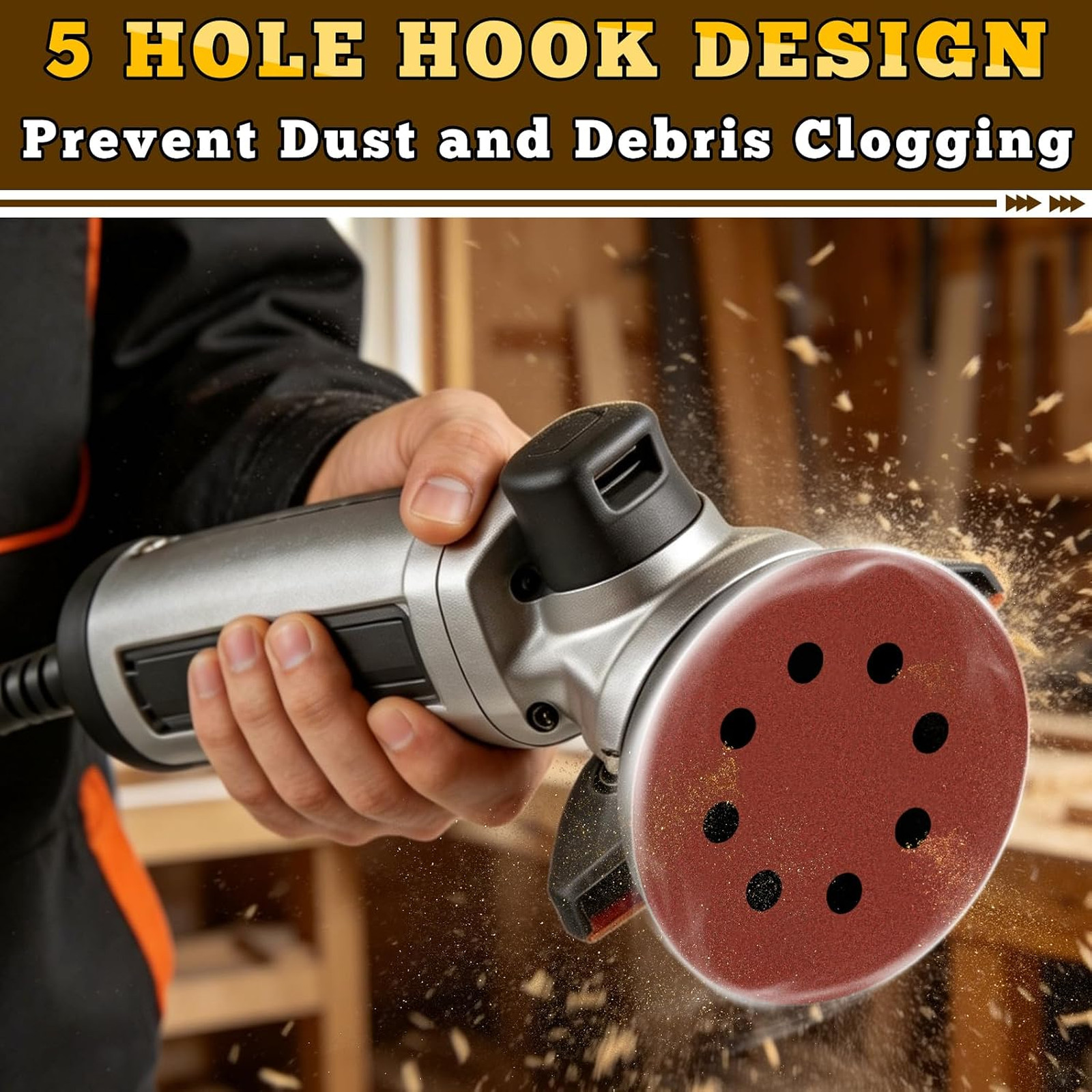 5 Inch Hook and Loop Sanding Discs, 50 Pack 8 Hole, 9 Mixed Grits | 60 80 120