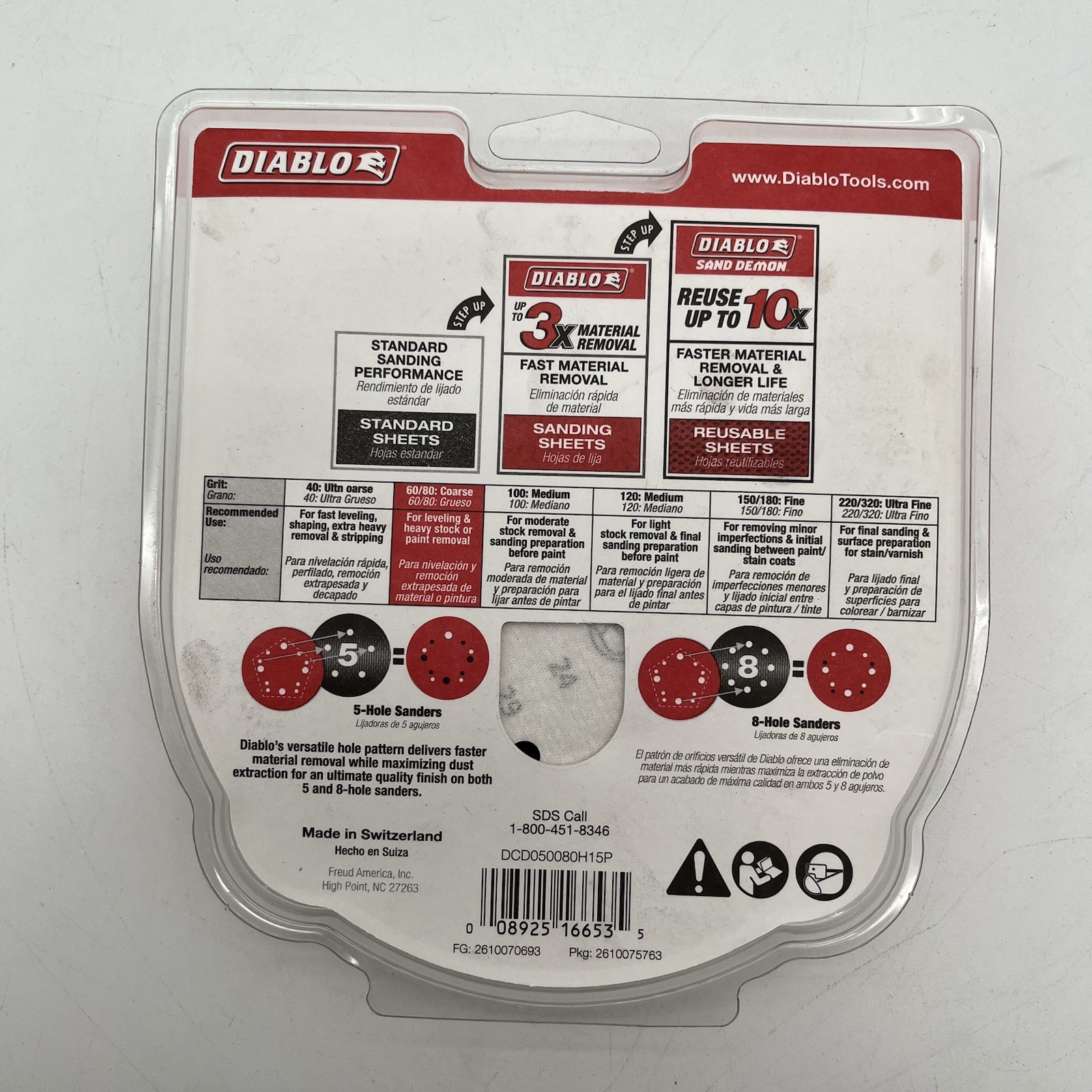 NEW!! 5 Pack (75pcs) Diablo 5 in. 80-Grit Ceramic Blend Orbital Sanding Disc