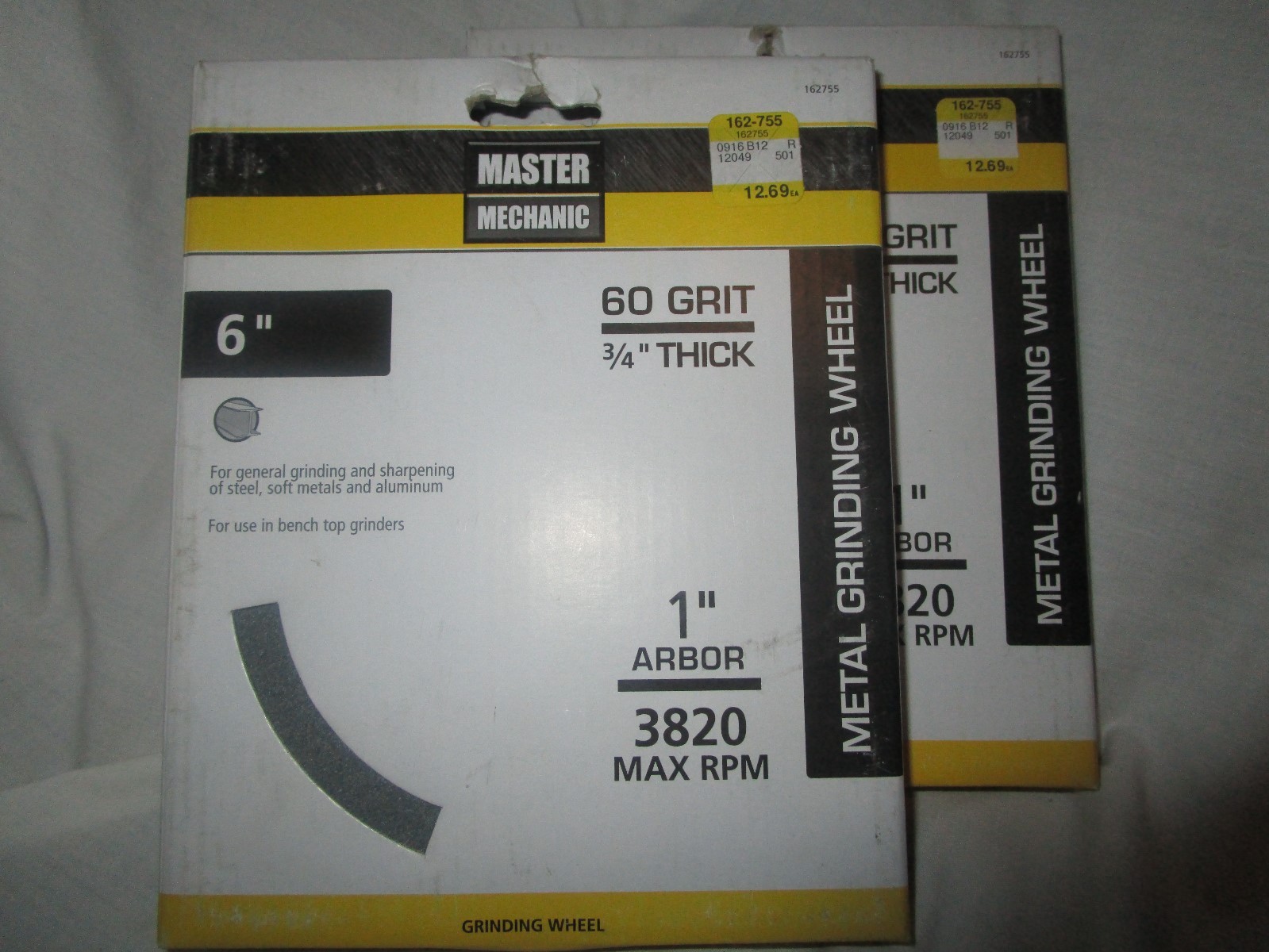 Lot Of 2 Master Mechanic 6″ 60 Grit 3/4″ Thick Metal Grinding Wheels
