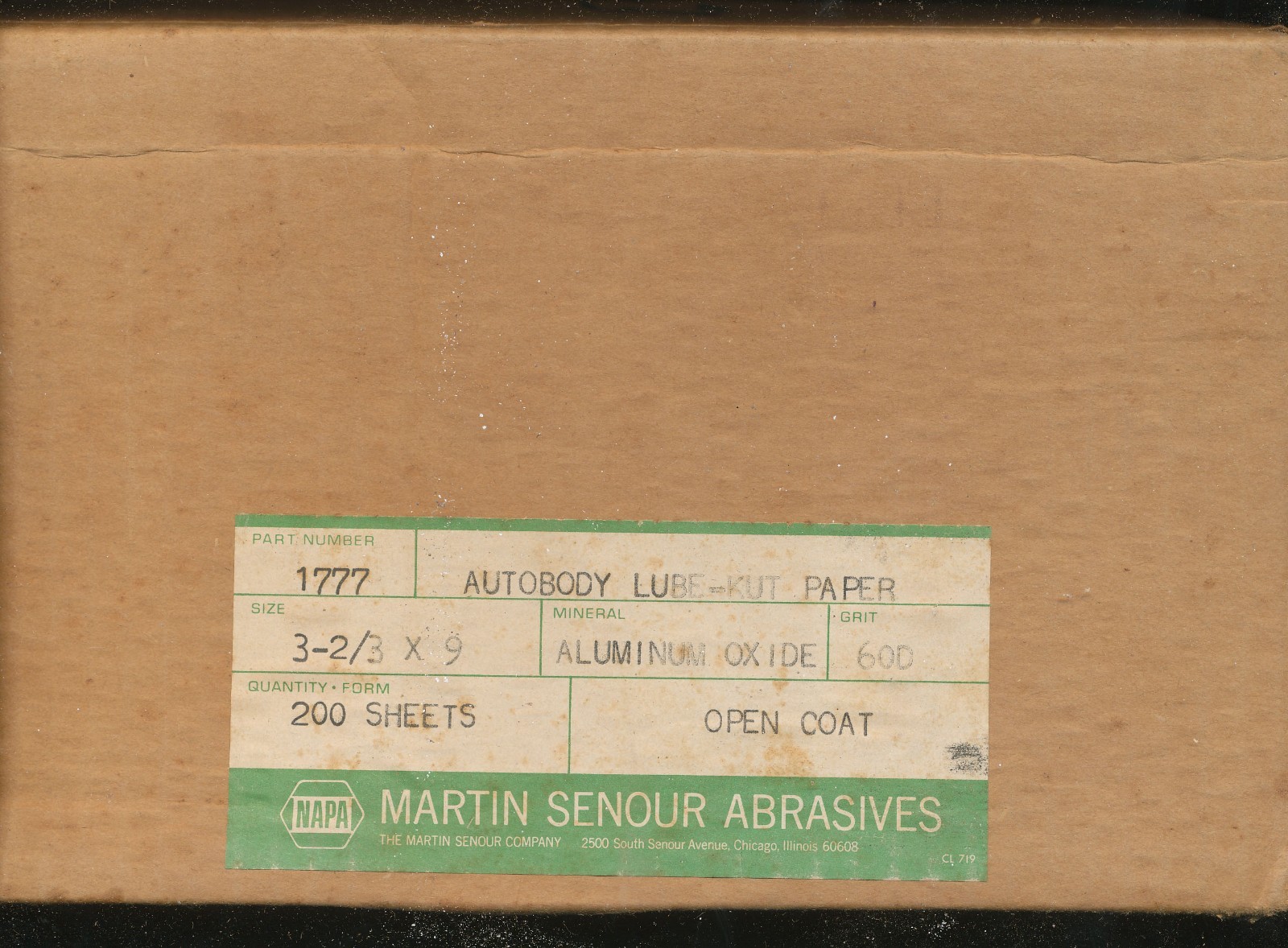 G10 – NAPA MARTIN SENOUR ABRASIVES 1777 AUTO LUBE-KUT 60D GRIT ALUMINUM OXIDE