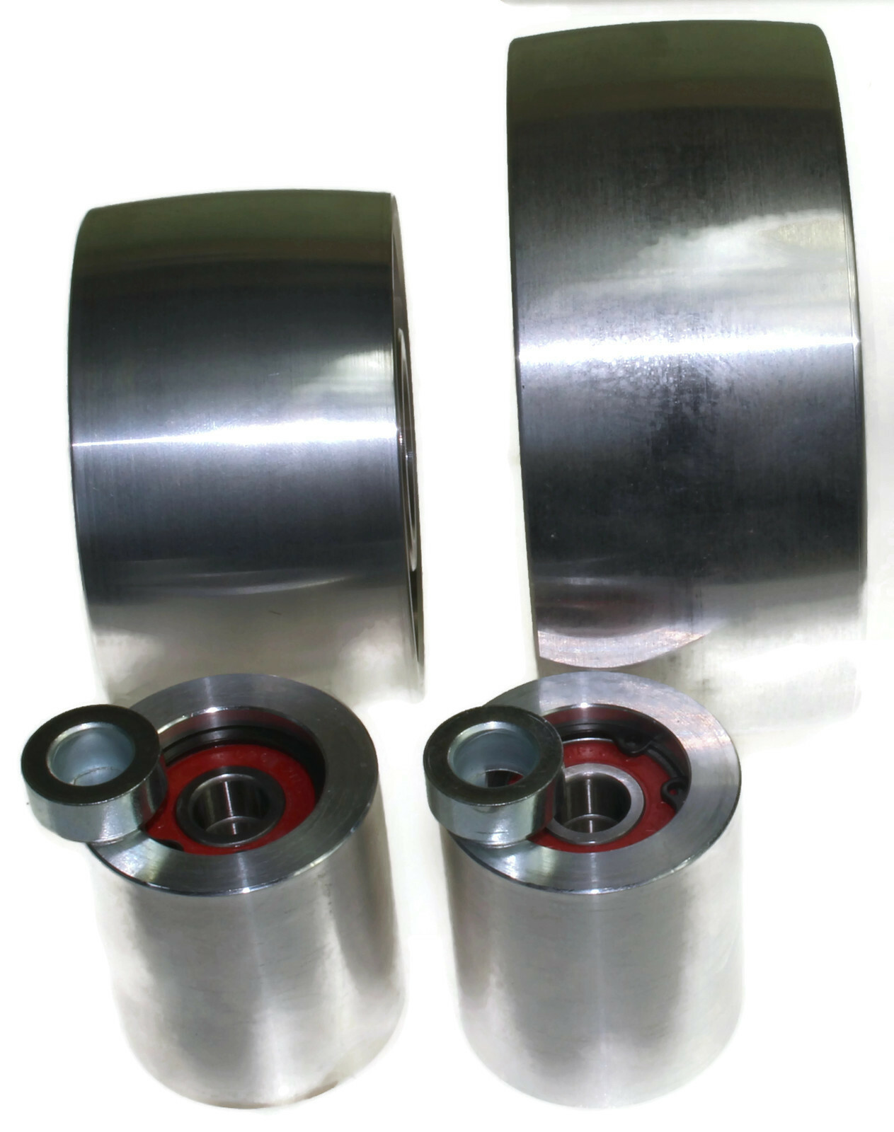 2×72″ Belt Grinder Wheels-130 mm Drive -24 mm Shaft, 100 mm Tracking 50 mm Idler