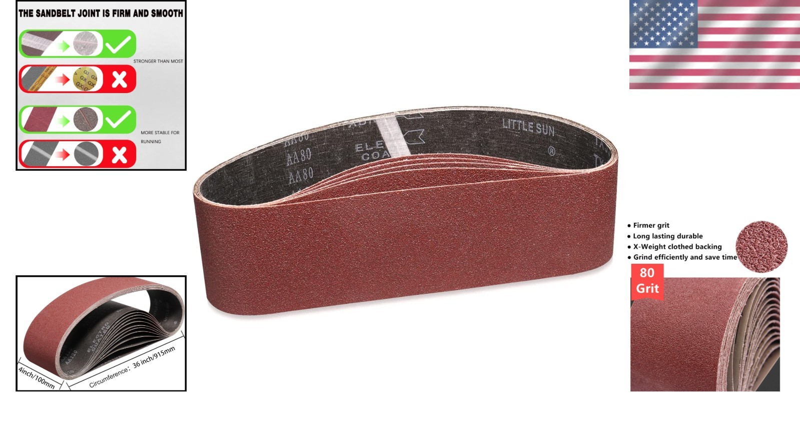 Durable 80 Grit Sanding Belts 4 x 36 Inch – 5 Pack for Polishing & Stripping