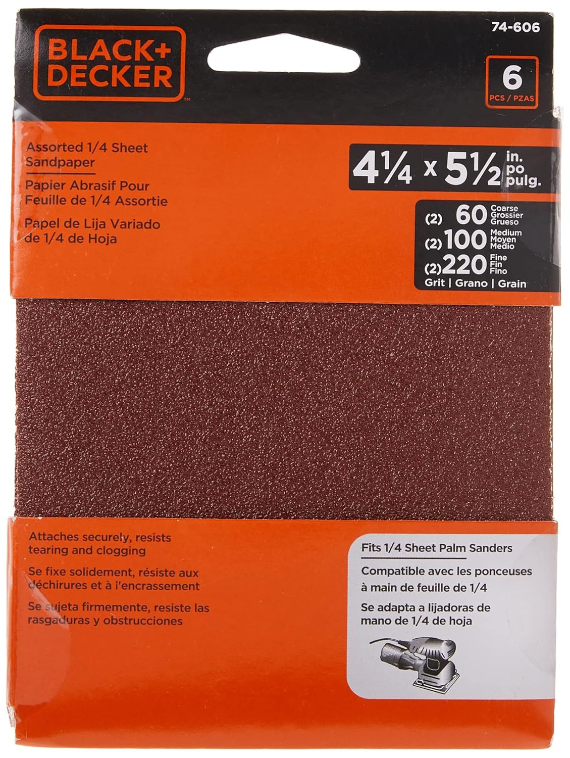 Sandpaper Assortment, 1/4-Inch Sheet, 6-Pack (74-606)