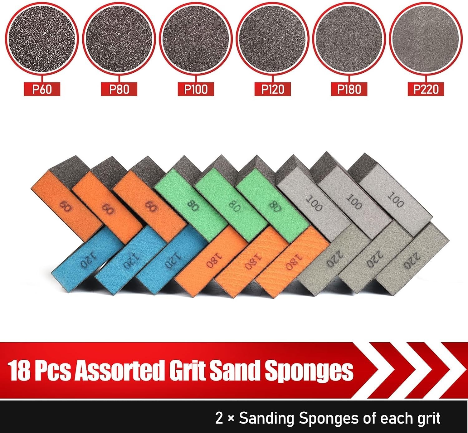 18 Count Assorted Grit Sanding Blocks – Washable & Durable for Multi-Surface Use