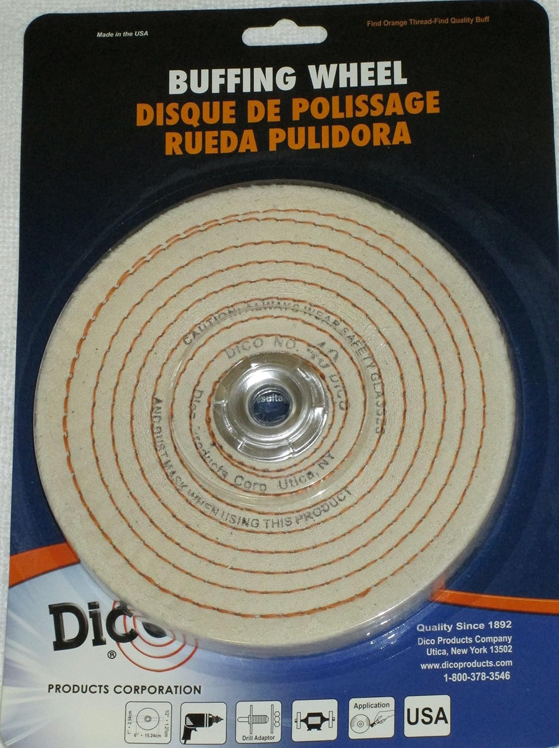 Spiral Sewn 6-Inch Diameter 1/2-Inch Thick Buffing Wheel, White 527-40-6 1/4″