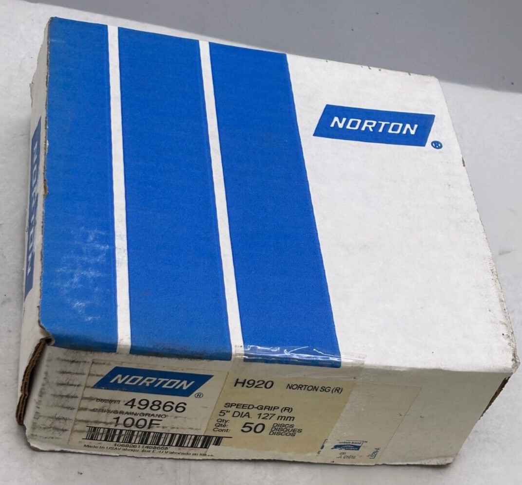 Norton SG H920 49866 100F SPEED-GRIP (R) 5″ DIA. 127 mm Qty:50 Sanding Disc New