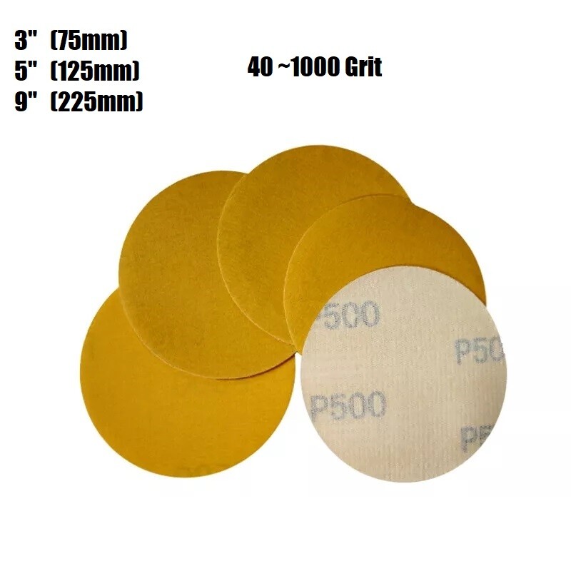 75mm 125mm 225mm Yellow Sanding Discs Hook & Loop Sandpaper Pads 40 – 1000 Grit
